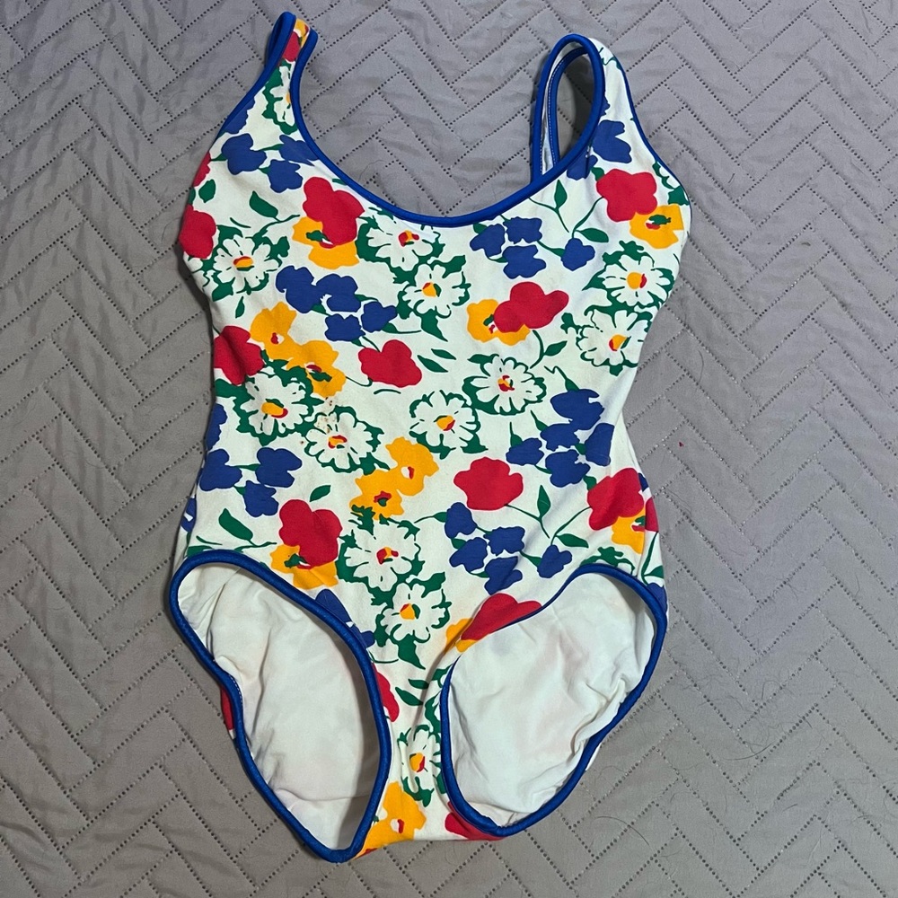Vintage Bill Blass Floral One Piece Swimsuit Womens 10 Retro 80s
